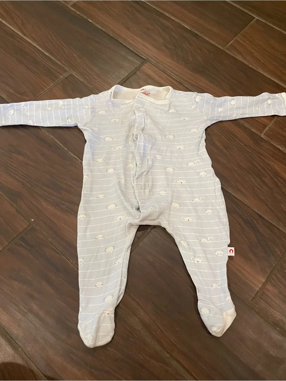 E=MC Easy Magnetic Light Blue Striped Baby One-Piece Footed Sleeper 3-6 Months